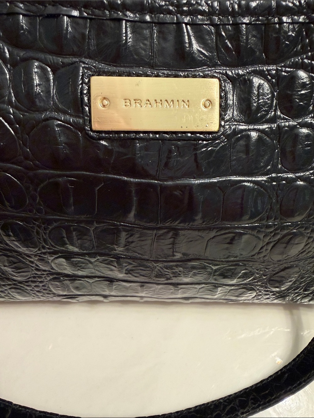 Brahmin Black Croc-Embossed small shoulder bag with Gold Hardware - Picture 2 of 7